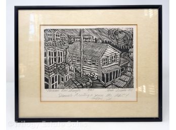 Numbered Print Of Woodblock Or Linocut Work 'Moonrise Over Stonington'