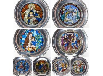 Eight Steiff Pewter Stained Glass Decorative Christmas Plates