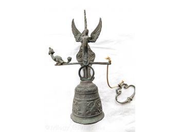 Antique Figural Early 20th Century Gothic Brass Monastery Bell 'Vocem Meam Audit Oui Me Tangit' Angel Wall Hanging Bell