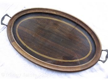 Oval Wooden Two Handled Tray With Glass Insert