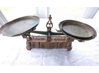 Antique Iron Balance Scale With 3 Trays