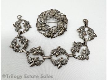 Danecraft Sterling Silver Oak Leaf & Acorns Bracelet And Brooch Set