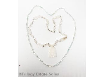 White Alabaster And Glass Bead Necklaces