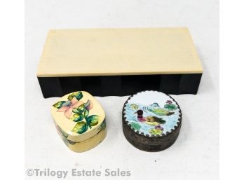 Vintage Community Plate Hinged Box With Trinket Boxes