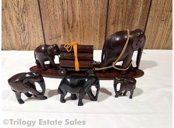 Carved Wood Elephants Lot