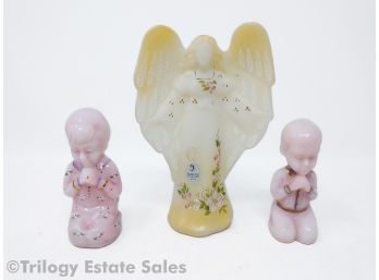 Fenton Glass Handpainted Signed Angel & Two Praying Children