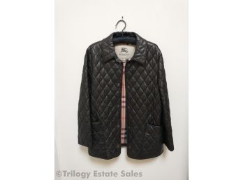 Burberry Black Leather Quilted Jacket Size 8 Flawless