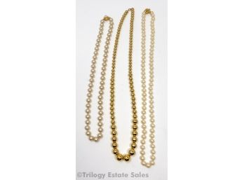 Graduated Bead Gold-Tone Necklace And Faux Pearl Necklaces