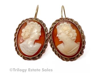 Antique Mirrored Cameo 14kt Gold Earrings