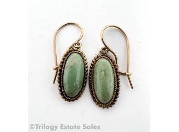 Antique 14kt Gold Dangle Earrings With Polished Green Stones