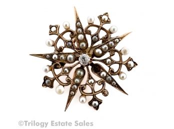 Rose Gold And Pearl Snowflake Brooch Pendant