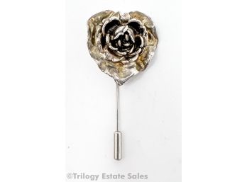 Sterling Silver Heart-Shaped Flower Stick Pin