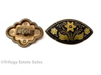 Damascene And Antique Brooches