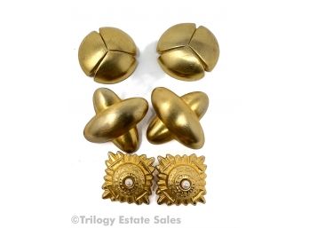 Three Pairs Gold-Tone Statement Clip-On Earrings