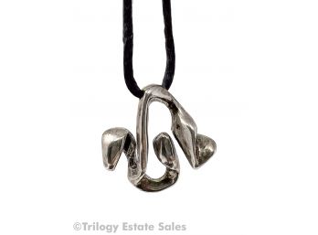 Sterling Silver Abstract Pendant On Satin Cord Necklace Marked JULES