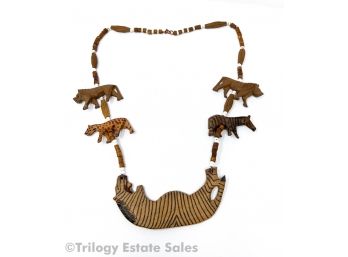 Carved Wood African Safari Animal Necklace