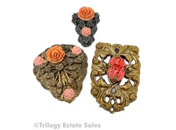 Carved Coral Dress Clips