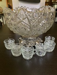 Ornate Large Crystal Punch Bowl Set