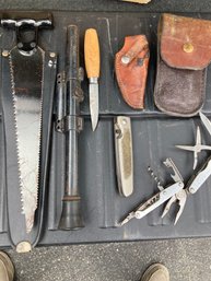 Knives, Telescope, Saw Lot Etc.