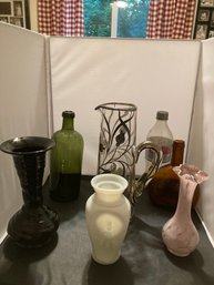 Black Amethyst Vase With A Variety Of Nice Glassware