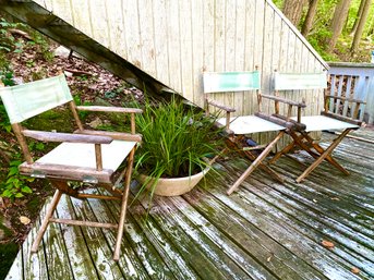 Set Of Three Vintage Folding Captains Chairs