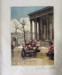 French Hand Colored Engraving Of Paris Madeleine By Donnat