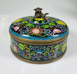 Vintage Chinese Cloissone Box With Foo Dog Finial