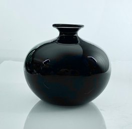 Venini Murano Signed Black Glass Vase