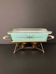 Pyrex Promotional Atomic Starburst Casserole Dish With Original Heating Stand