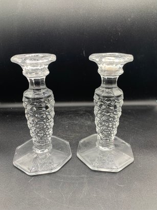 Pair Beautiful Studded Crystal Candlesticks 7 Inch