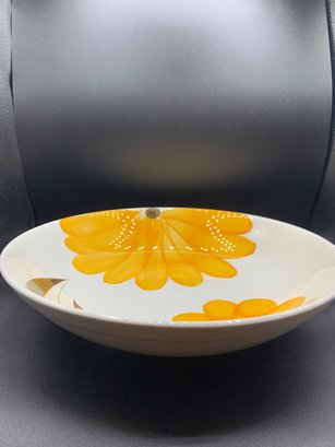 Beautiful Yellow Flower Glazed Stoneware Pottery 13 Inch Serving Bowl