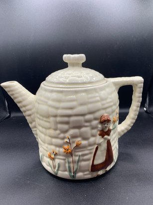 Vintage Porcelier Vitreous China Teapot Girl With Flowers