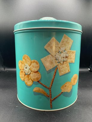 Vintage Metal Cracker Tin Krispy Kan With Dri-Nob Technology
