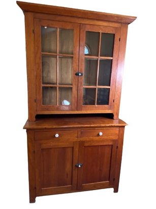 Exceptional Late 18th Century 1700s Primitive Hand Made 2 Piece Pine Hutch With Original Glass