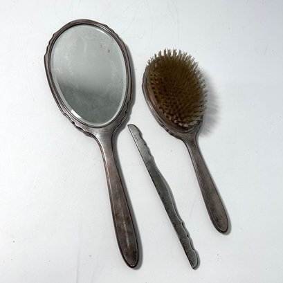 Vintage Sterling Silver Hand Mirror & Brush Set By International Sterling