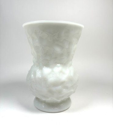 Vintage E.O. Brody Textured Wrinkle Pattern Milk Glass Art Deco Flower Vase