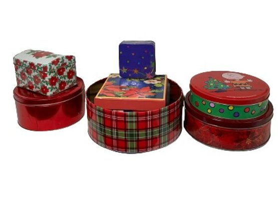 A Large Assortment Of Christmas & Holiday Cookie Storage Tins