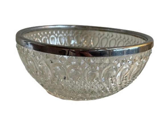 Vintage Clear Crystal Bowl With Silver Plate Rim, Made In England