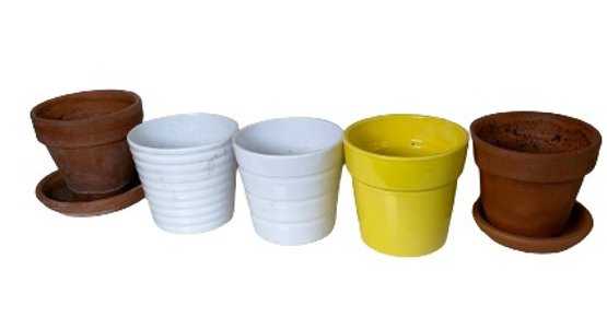 A Group Of Five 4-5 Inch Planters / Plant Pots, Including Terra Cotta