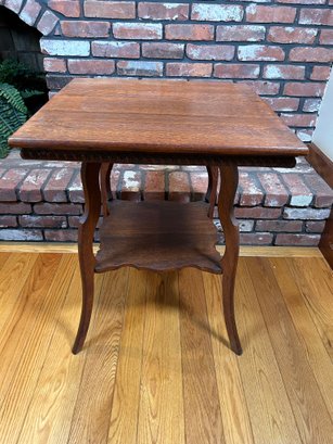 Beautiful Antique Square Oak Side Table With Two Tiers - Would Make A Great Plant Stand!
