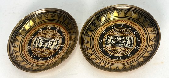 2 Small Hand Made Brass Trinket Bowls Made In Greece