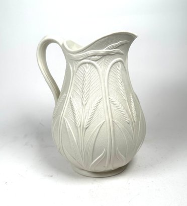 Vintage Cream White Ceramic Pitcher With Wheat Design