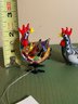 2 Handmade Glass Chickens By Glove Village Glass Studios,  Great Colors