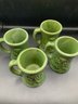 Set Of 4 Stoneware Green Pottery Mugs Farmer Drinking Beer Design