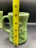 Set Of 4 Stoneware Green Pottery Mugs Farmer Drinking Beer Design