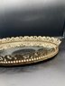 Mirrored Oval 13 Inch Serving Tray With Brass Raised Sides