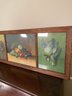 Antique 3 Section Fruit Still Life And Hanging Pheasant Print With Oak Frame, Circa 1910