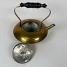 Vintage Brass Tea Pot With Wood Handle And Short Design