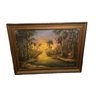 Gorgeous Vintage Oil On Board Original Painting, Tropical Wetland Canal Landscape With Sunset