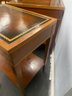 Pair Of Vintage Leather-top Side Or End Tables With Wood Inlay.